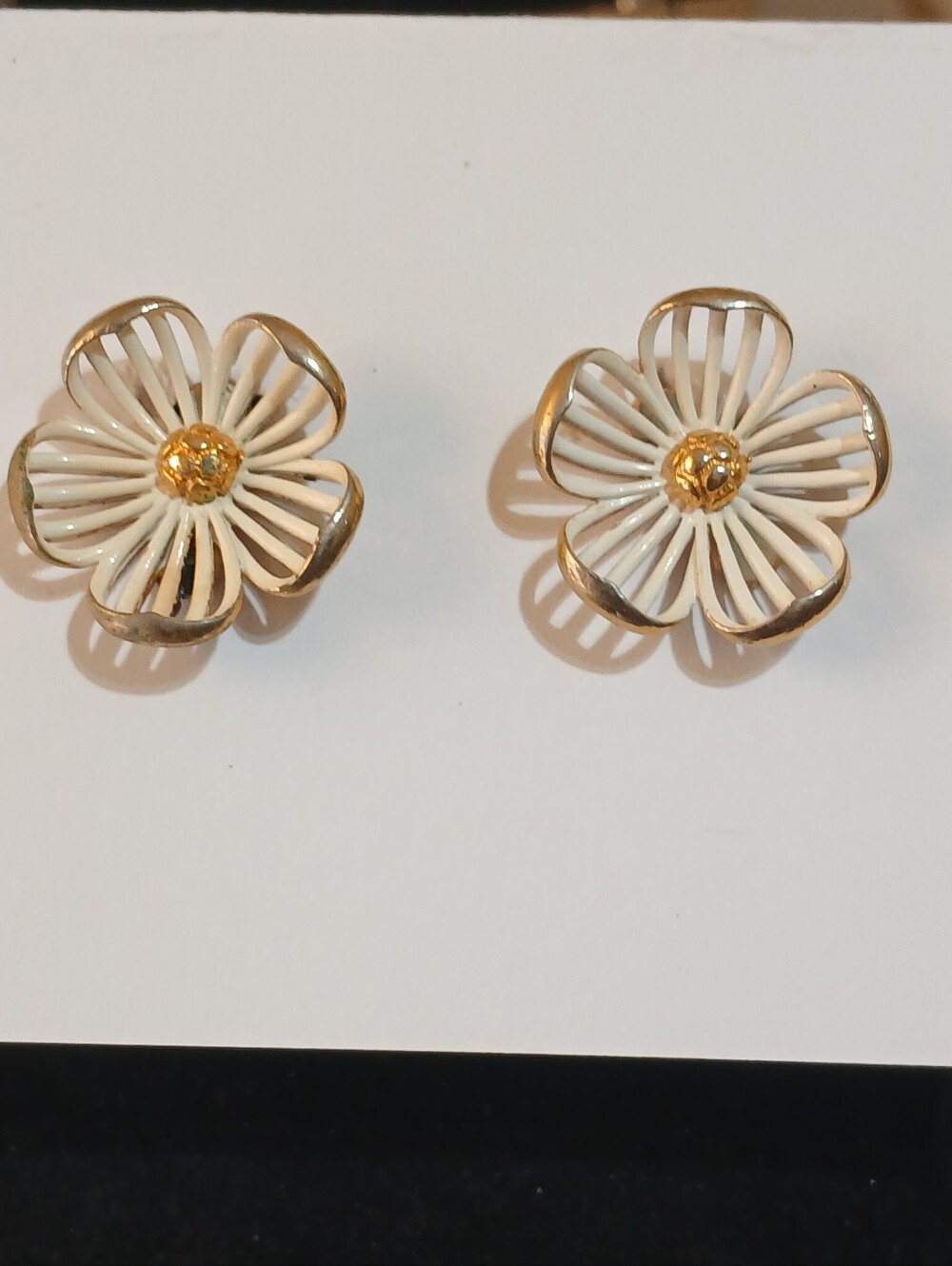 Monet White and Gold Floral Stud Earrings - Women Jewelry
